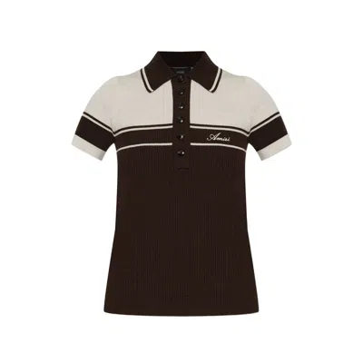 Amiri Wool Polo Shirt With Embroidered Logo In Brown