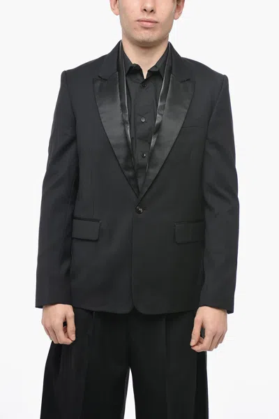 Amiri Wool Tuxed Jacket With Leather Detail In Black