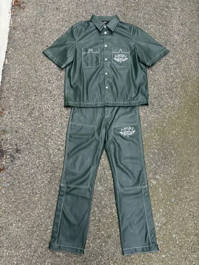 Pre-owned Amiri X Marni $2k Green Leather Set Shirt And Pants