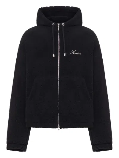 Amiri Bones Patch High Pile Fleece Full Zip Hoodie In Black