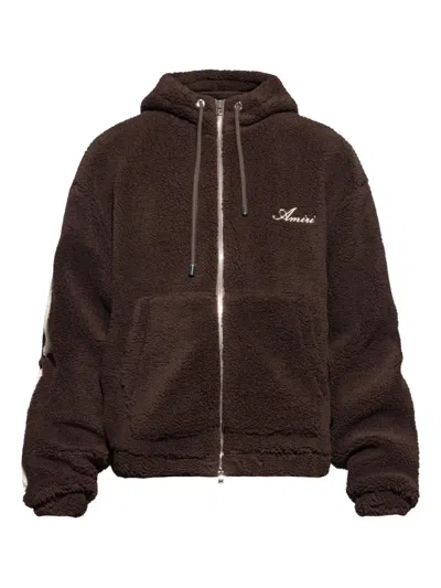 Amiri Zip-up Bone-detail Hoodie In Brown