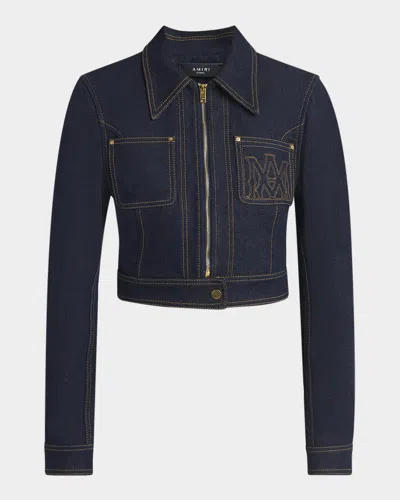 Amiri Zip-up Cropped Denim Jacket In Blue
