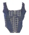 Amiri Lace Bustier Crop Top Square Neckline In Blue