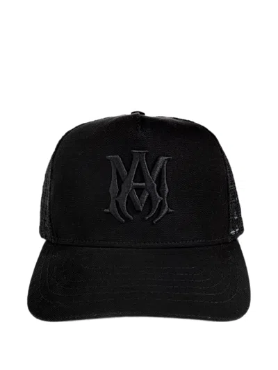 Amiri -style Embroidered Ma Logo Canvas Hat With Adjustable Back In Black