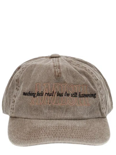 Amish Baseball Cap With Embroidery In Brown