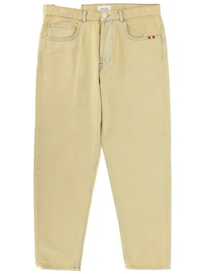 Amish Beige Mid Rise Jeans In Yellow