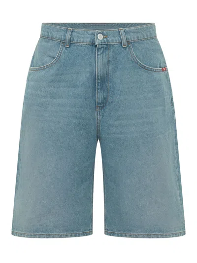 Amish Bermuda Mini Shorts With Pocket And Button Detail In Light Denim