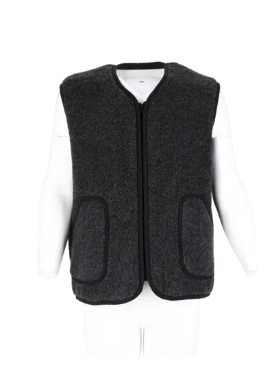 Amish Black Textured Round Neck Vest In Gray