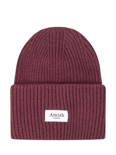 Amish Burgundy Knitted Beanies Cap In Red