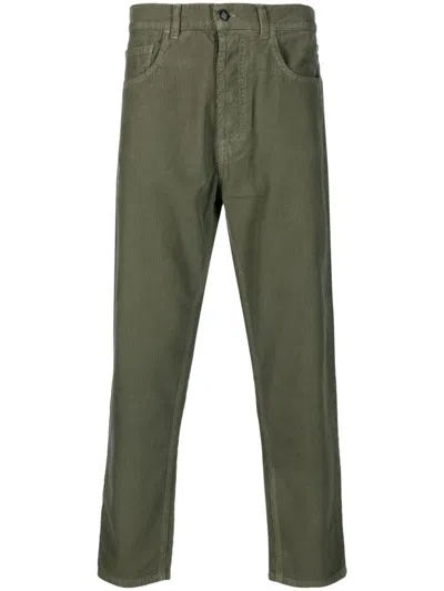 Amish Button-fastening Cotton Straight-leg Trousers In Green