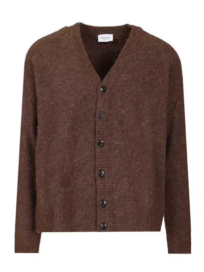 Amish Cardigan Over Man  Alpaca Melange Knitwear Brown