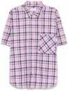 Amish Short-sleeves Checkered Cotton Shirt With Pocket In Rosa