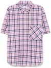 Amish Short-sleeves Checkered Cotton Shirt With Pocket In Pink