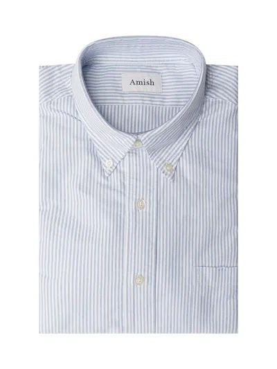 Amish Classic Striped Button-down Shirt In White/sky