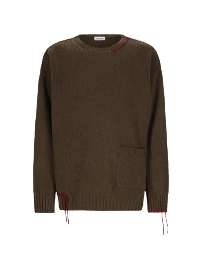 Amish Contrast-stitch Patch-pocket Sweater In Brown
