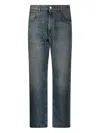 Amish James Real Worn Blue Cotton Jeans In Blue