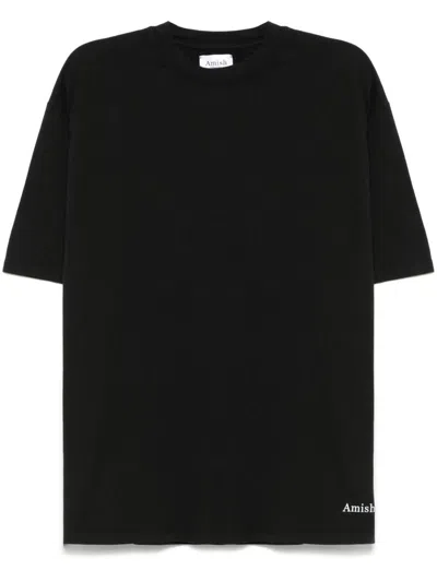 Amish Crew-neck T-shirt In Black Cotton With Logo