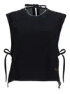 Amish Denim Solid Round Neck Top In Black