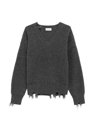 Amish Distressed Ribbed-knit Sweater In Gray
