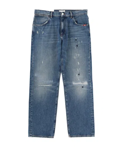 Amish Distressed Straight-leg Jeans In Blue