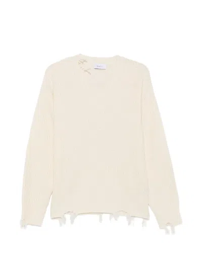 Amish Distressed-effect Ribbed-knit Sweater In Neutrals