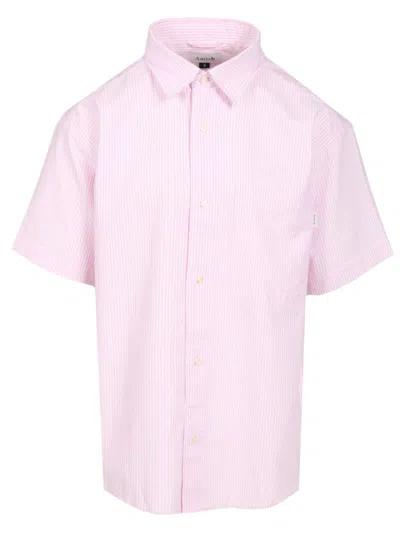 Amish Dropped S/s Raw Edge Man  Oxford Stripe Shirts Rose