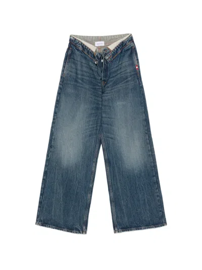 Amish Fold-over Wide-leg Jeans In Blue