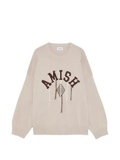 Amish Fray Crew-neck Sweater In Neutral