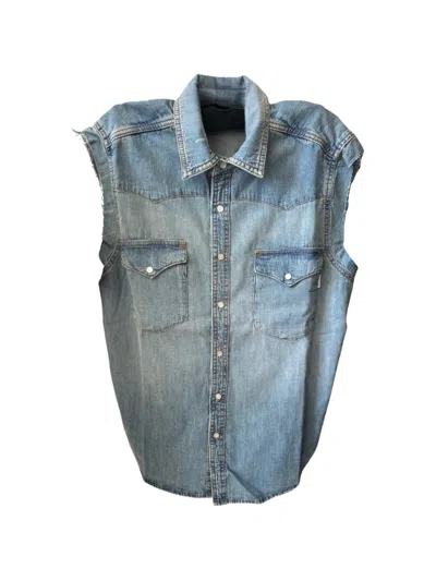 Amish Frayed-edge Sleeveless Shirt In Blue