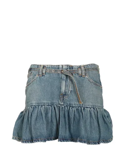 Amish Ginza Ruffled-hem Mini Skirt In Blue