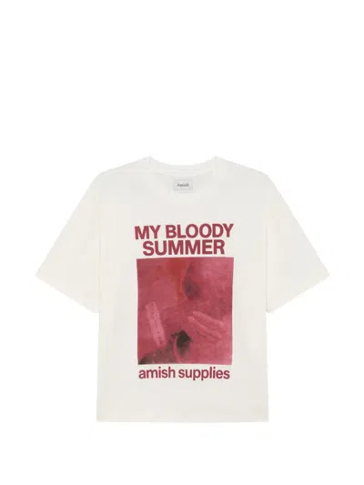Amish Graphic-print Loose-fit T-shirt In White
