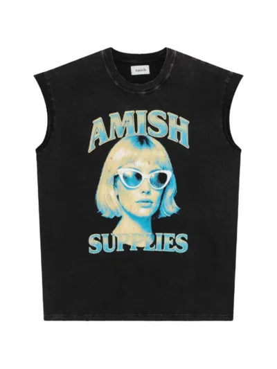 Amish Graphic-print Sleeveless Tank Top In Black