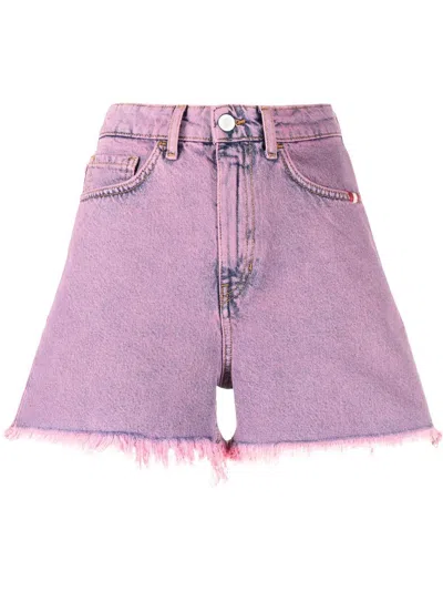 Amish High-waisted Frayed-edge Denim Shorts In Pink