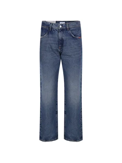 Amish James Classic Distressed Jeans In Blau
