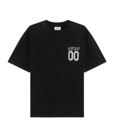 Amish Laser Print Distressed T-shirt In Black