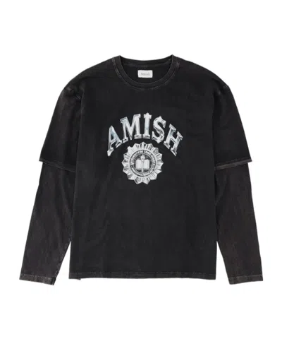 Amish Layered Logo Long Sleeve T-shirt In Black