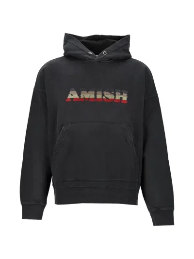 Amish Logo-embroidered Sun Fade Hoodie In Black