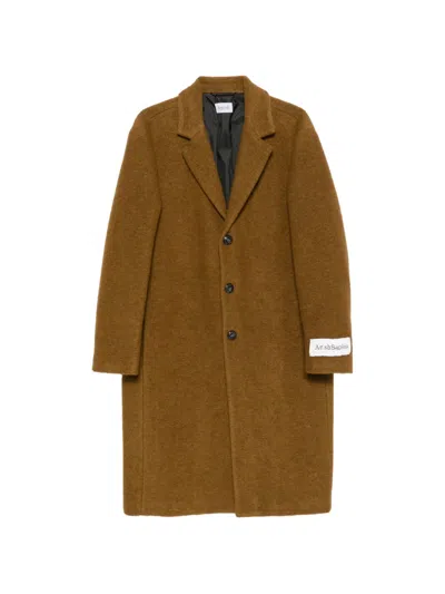 Amish Logo-patch Single-breasted Coat In Brown