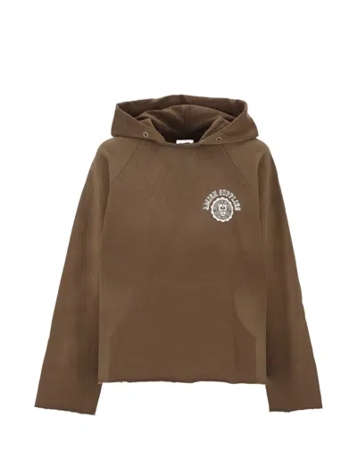 Amish Logo-print Raglan-sleeve Hoodie In Brown
