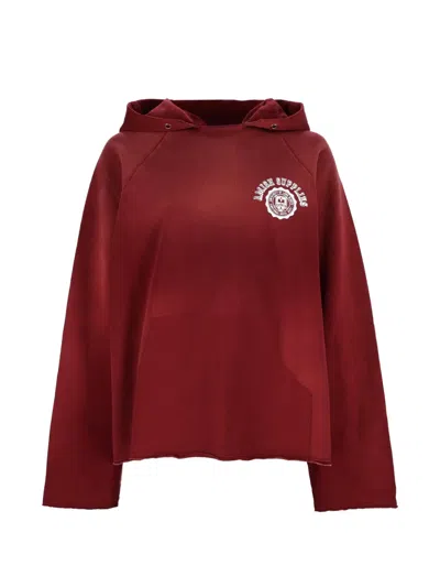 Amish Logo-print Raglan-sleeve Hoodie In Red