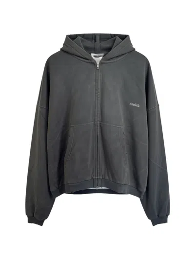Amish Logo-print Zip-up Hoodie In Grey