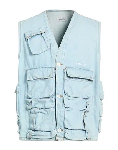 Amish Man Denim Outerwear Blue Size Xl Cotton In Orange