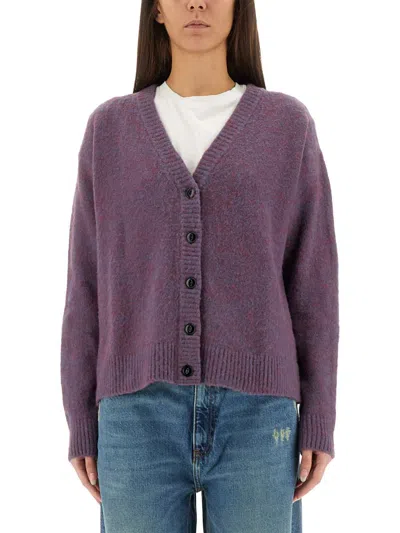 Amish Melange Crop Cardigan In Purple