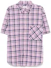 Amish Short-sleeves Checkered Cotton Shirt With Pocket In Pink