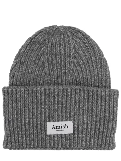 Amish Ribbed Beanie With Logo In Brown