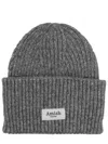 Amish Ribbed Beanie With Logo In Gray