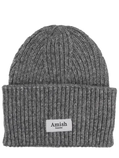 Amish Ribbed Beanie With Logo In Gray