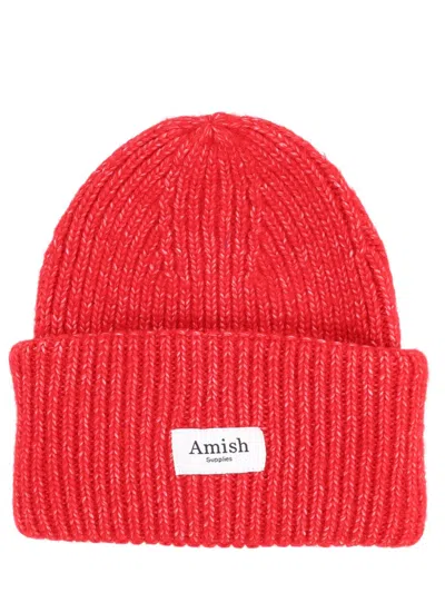AMISH AMISH RIBBED BEANIE WITH LOGO