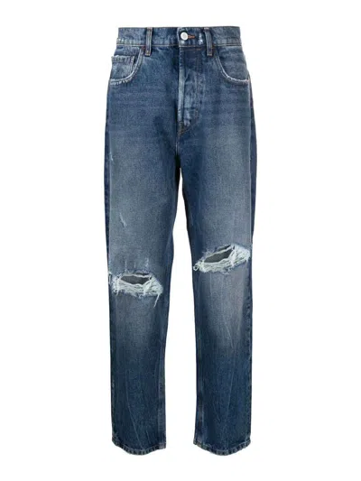 Amish Ripped-detail Straight-leg Jeans In Light Wash
