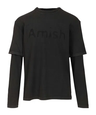 Amish Shadow Logo Layered T-shirt In Black